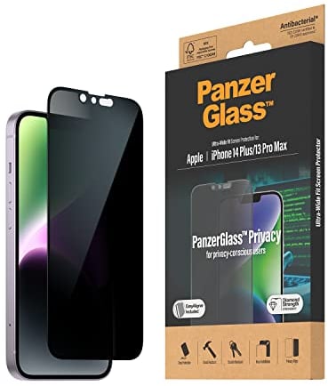 PanzerGlass™ Privacy Screen Protector for iPhone 14 Plus | 13 Pro Max - Ultra-Wide Fit tempered glass iPhone screen and privacy protector - with mounting aid for easy installation