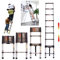 3.2M Telescopic Ladder Extension Ladder Stainless Steel Ladders Max Load 330lbs, Multi Purpose Loft Ladder with Anti-Slip Foot for Household Decorating, Painting