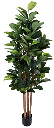 Artificial Rubber Plant - 70-Inch Faux Tree with Natural-Feel Leaves - Realistic Potted Indoor Plant for Office or Home Decor by Pure Garden (Green)