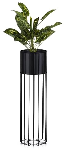 HowHomely Moderne Blumenständer Metall 70 cm Hoch mit Schwarz Blumentopf Rund 19 cm Ø auf Robuste Ständer - Pflanzenständer zur Dekoration Innenräumen