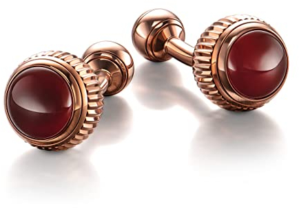 Colibri Hamilton Manschettenknöpfe Herren - Designer-Manschettenknöpfe mit roter Jaspis-Einlage - Kugelverschluss - Polierter Edelstahl mit Roségold-Finish - Geschenkbox