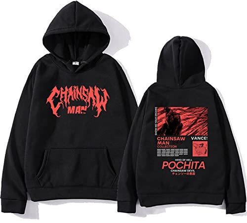 Anime Chainsaw Man Hoodie Alhaitham Cosplay Costume Denji Long Sleeve Pullover Sweatshirt for Adults Teens Black