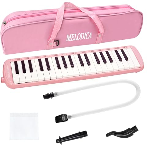 Soulmate Melodica-Instrument mit 37 Tasten, Luftklavier-Keyboard, Sopran, Melodica, Musikinstrument mit weichen langen Röhren, kurzen Mundstücken und Tragetasche für Kinder, Anfänger, Geschenk, Rosa