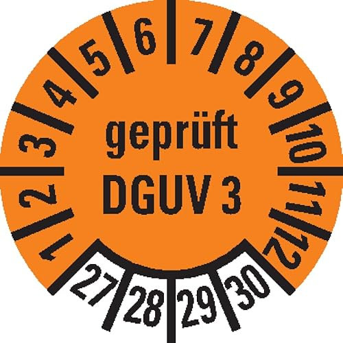 Dreifke® Prüfplakette geprüft DGUV 3, 27-30, orange, Folie, ablösbar, Ø 10mm, 128 St/Bogen