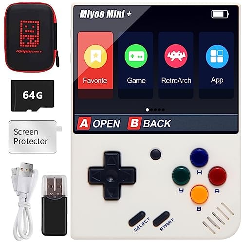 Miyoo Mini Plus Handheld-Spielekonsole, 3,5-Zoll-Open-Source-Retro-Spielekonsole mit 64G-TF-Karte, über 10000 integrierte, Klassische Spiele, unterstützt WLAN,Mit Aufbewahrungstasche