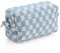 Kosmetiktasche Klein Make Up Organizer Schachbrett Schminktasche Make Up Tasche Travel Essentials Mäppchen Federmäppchen Pencil Case (Blau+Weiß)