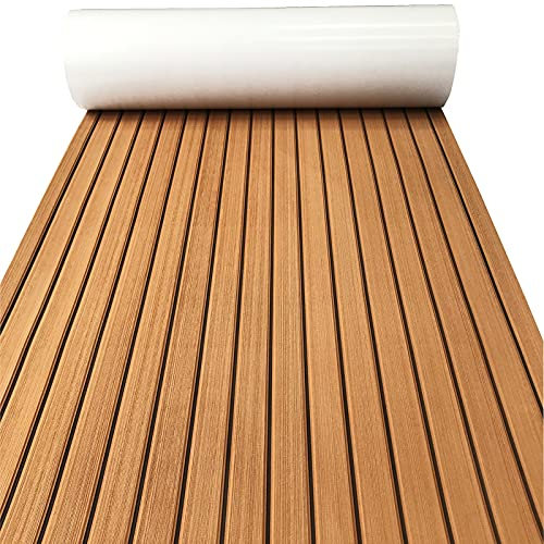 KXKZREN Boat Flooring EVA Foam Decking Sheet Faux Teak Marine Carpet Non-Slip Self-Adhesive Flooring Deck Mat for Boat Pontoon Motorboat RV Yacht Kayak Cooler Tops,240x112/90/60/41cm