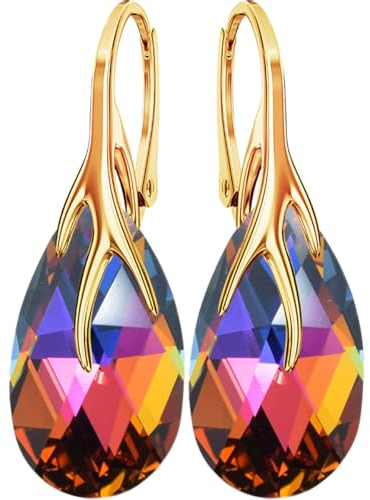 925 Silber Hängende Ohrringe mit Österreichische Kristall - Schmuck für Frauen und Mädchen - Hängeohrringe Ideal für Geschenke für Frauen Damen Silber Vergoldet 24 (Volcano)