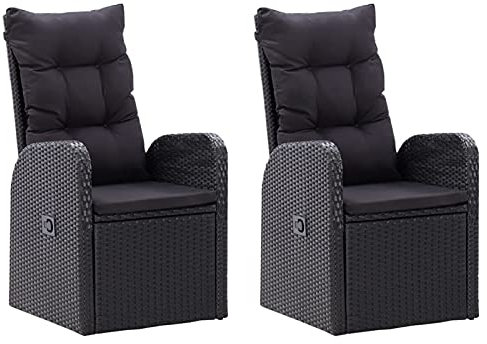 Kavolet Garten-Liegestühle 2 STK. Garten Relaxsessel mit Kissen, Gartensessel, Gartensessel, Liegestuhl, Verstellbar Gartenstuhl, Relaxstuhl, Gartensofa Ruhesessel, Poly Rattan Schwarz