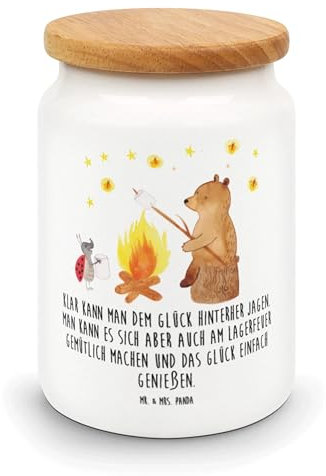 Mr. & Mrs. Panda Vorratsdose Bär & Marienkäfer Lagerfeuer - Geschenk, Teddybär, Aufbewahrungsdosen, Frischhaltedosen, Keksdose, Teddy, Leckerlidose,