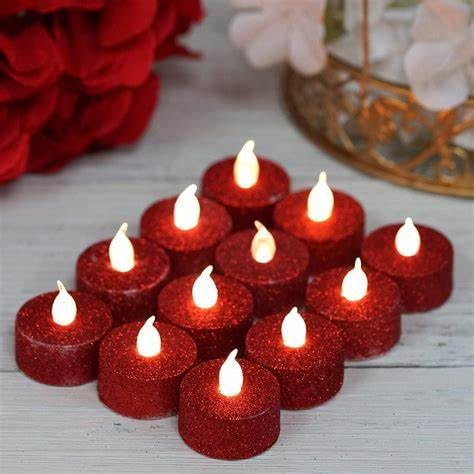 Rot glitzernde Led Teelicht Kerzen, 12-Pack warme gelbe Batterie flackernde gefälschte Teelichter realistische flammenlose Teelichter für Weihnachten, Halloween, Hochzeit, Party, Feste Dekorationen
