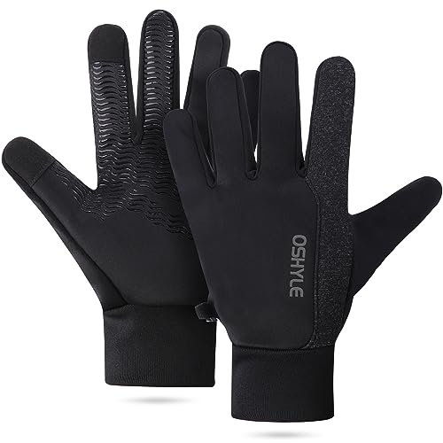 OSHYLE Winterhandschuhe,Anti Rutsch Silikon Gel Touchscreen Winddichte Laufhandschuhe,Thermische weiche warme Futter Fahrradhandschuhe für Männer & Frauen (Grau, S)