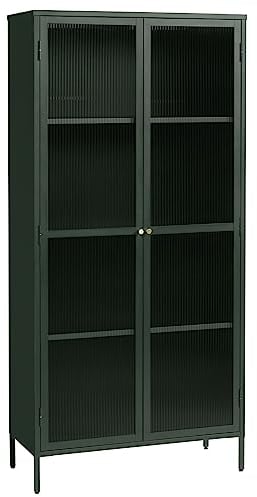möbelando Vitrine >Barcelona< in Grün mit geriffelten Glaseinsätzen 5 mm, Sicherheitsglas