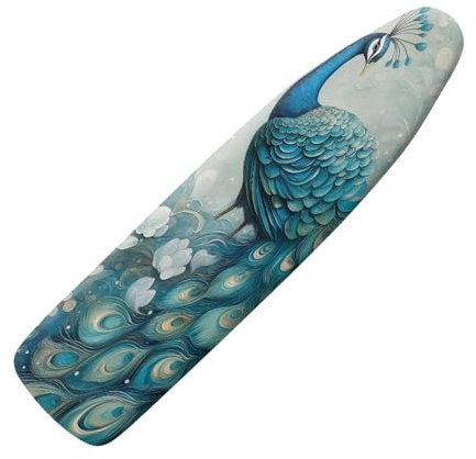 Suhoaziia 15 x 54 Padded Ironing Board Cover Scorch Resistant, Extra Thick Cotton Iron Cover with Padding Heat Reflective Heavy Duty Pad, Peacock