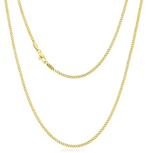 KRKC&CO 2mm Kette Damen Goldkette, Edelstahl Panzerkette mit Diamantschliff, 14K Gold Vergoldet Halskette Cuban Link Chains, Geschenke für Frauen Mädchen Herren Männer Jungs, [Länge 50,8cm]