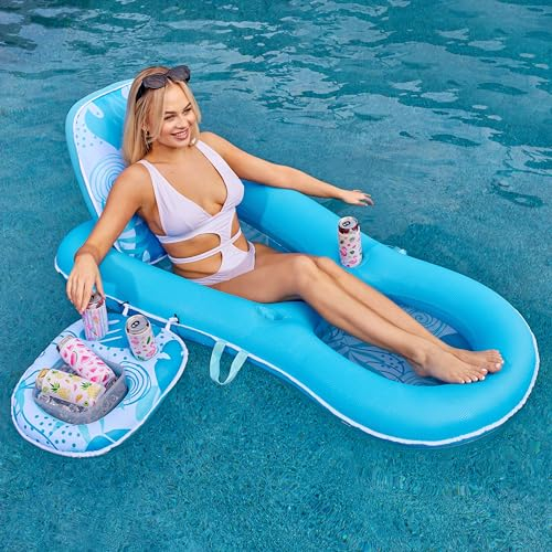 SLOOSH Flotadores para Piscina, Reclinable para Adultos, Flotador de Piscina de Tela Convertible 2 en 1 con Portavasos y Respaldo Ajustable para Fiesta de Verano (Azul Claro)