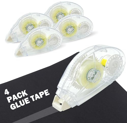 Scrapbooking Tapes, 0.8cm x 10m Adhesive Tape Dispenser, Permanent Double-Sided Glue Roller - 4 Packs, Transparent