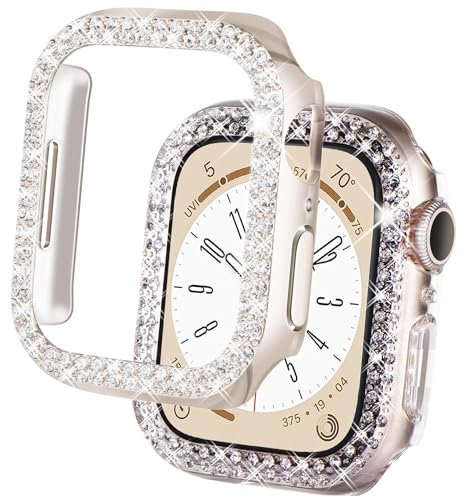 DEALELE Confezione da 2 custodie compatibili con Apple Watch Serie 9/8/7 (41 mm), con strass a doppia fila (41 mm, luce stellare + trasparente)