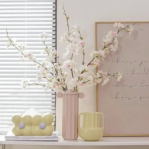 Bacucine Künstliche Kirschblütenzweige aus Kunstkirschseide, hohe Stiele, künstliche Blumen für Vase, Hochzeit, Heimdekoration, Hellrosa, 6 Stück