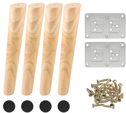 APACALI 4 Stück Möbelfüße Holz 30CM, Schräg Tischbeine, Runde Beine für Couch, Sofa, Schrank