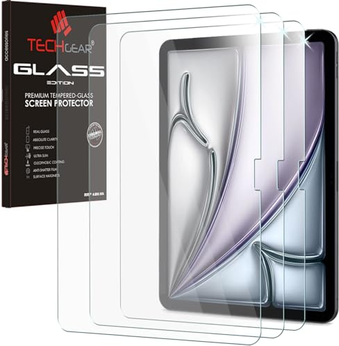 TECHGEAR 3 Pack Verre Trempé iPad Air 13 Pouces (M3 2025 / M2 2024) Protecteur Écran [2.5D] [Dureté 9H] [Clair Crystal] [Anti Rayures] [sans Bulles] Verre Trempé iPad Air 13
