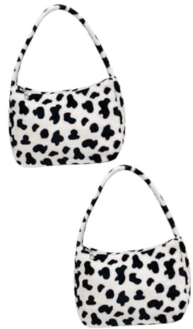 SAFIGLE 2stücke Damen Handtasche Mit Zipper Winter Schultertasche Im Niedlichen Kuhdesign Vielseitige Umhängetasche Für Shopping Und Aufbewahrung Für Handy Und Kosmetik