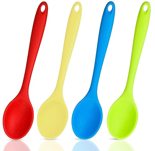 Kochlöffel Kunststoff, 4 Stück Plastik Kochlöffel Silikon Rührlöffel 21cm Silikon kochlöffel Antihaft BPA-frei für Küche, Kochen, Backen