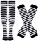 Damen Gestreifte Kniestrümpfe, Thigh Highs Socken Lange Strickhandschuhe Socken Set für Party Kostüm (DE/NL/SE/PL, Alphanumerisch, Einheitsgröße, Regular, Regular, Schwarz und Weiß gestreift)