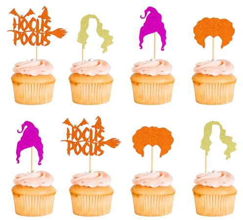 Arthsdite 24pcs Hocus Pocus Cupcake Toppers - I Put A Spell On You & Smell Children Cupcake Toppers for Halloween