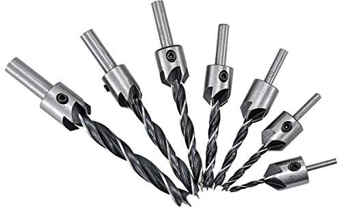 Juego de Brocas Avellanadoras, HOHXEN 7 Piezas Brocas Avellanadoras Tricónicas con Una Llave Hexagonal Pequeña, Brocas Avellanadoras para Carpintería - (3mm, 4mm, 5mm, 6mm, 7mm, 8mm, 10mm)