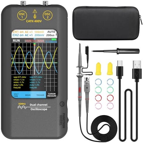 BSIDE O2 Oscilloscopio Digitale Portatile 2 Canali 50MHz Oscilloscopio Touch LCD a Colori 3,98 Pollici Oscilloscopio Tascabile Ricaricabile Generatore di Segnali per Auto Elettricista