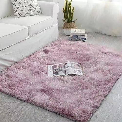 Homesally Flauschiger Teppich für Schlafzimmer, Shaggy Hochflor Teppich Weich, Anti-Rutsch Unterseite, Waschbar Moderne Deko Teppich für Wohnzimmer,Pink Purple,50×80cm