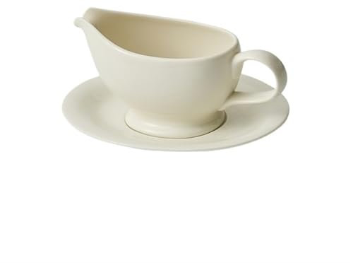 SDA287MZ Sauce Boat 8.8 oz Gravy Boat with Saucer, White Ceramic Boat and Tray for Beef Sauce, Salad Dressing, Creamer, Milk, Broth Gravy Jug