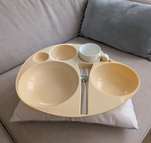 Food Lap TV Tray Plate with Lid, Compartments, Dividers, Portable, Bowl, Dinner, Lunch, Takeaway, Student, Disability, Breakfast (Vanilla Fudge)
