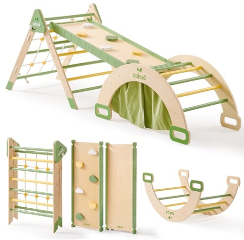 ROBUD 7 in 1 Pikler Triangle Set, Foldable Wooden Climbing Toys