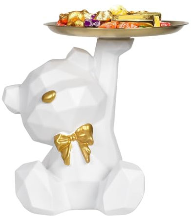Dokeno Bär Figur Statue mit Aufbewahrungstablett, Resin Bären Skulpturen mit Dekotablett für Schlüssel, Schmuck, Kerzen, Kleine Gegenstände, Bären Dekoration für Wohnzimmer Eingangsbereich Büro Dekor