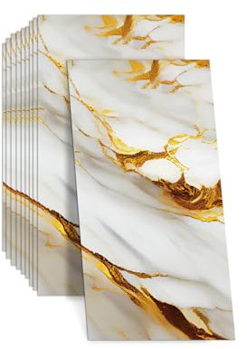 10PCS Marble Tile Stickers, 60x30cm Self Adhesive Wall Tiles, Peel and Stick Oil-Proof Waterproof PVC Glossy Wall Tile Stickers for Kitchen Bathroom Home Decoration (B)