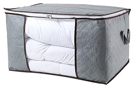 90l Large Storage Bags, Foldable Thick Fabric Blanket Storage Bags, Large Storage Bag For Bedding,Clothing, Blanket, Pillows And Toys (grey)