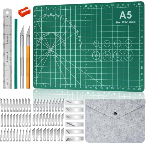 Annickee A5 Schneidematte Set, Selbstheilende Bastelunterlage Schnittfest | Bastelunterlage mit 6 types de Ersatzköpfe, Cutting Mat Grün, Schneidunterlage, Schneideunterlage für Nähen, Stoffpräzision