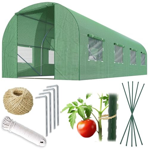 Plonos Serra a tunnel con telaio in acciaio Set con supporto per piante, 3 x 4,5 x 2 m, 13,5 m2, verde