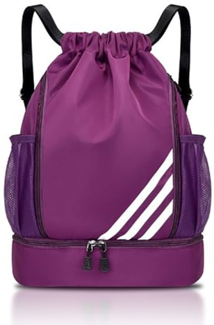 YONEEKSS Drawstring Bags, Waterproof Sports Backpack, Swimming Bag For Kids Adults,Large Drawstring Gym Bag With Shoe Compartment and Water Bottle Mesh Pockets, Unisex PE Bag for School Beach Holidays