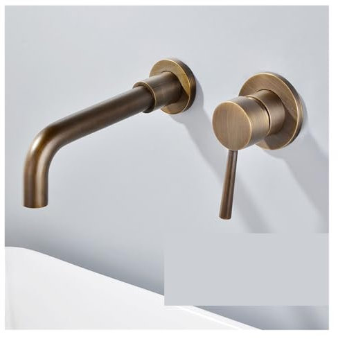 YIHANSS Wandmontierte Messing Badezimmer Waschbeckenmischer Tap Chromarmatur Doppelgriff (matt schwarz)