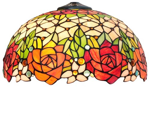 Tiffany-Lampenschirm aus Buntglas, 40,6 cm, lebendige Rosen, Deckenleuchtenschirm, Kuppel, Vintage, großer Ersatzlampenschirm for Stehlampen, Tischlampen, Pendelleuchten, Home-Office-Deko