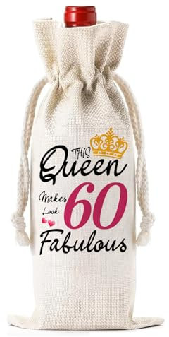 JOUWUI 60th Birthday Gifts for Women,Turning 60 Year Old Gift,Birthday Wine Bag Gift for Best Friend,Wife,Mom,Coworker,Sister,Aunt,Decorative Wine Bag Birthday Gift,Wine Bottle Gift Bag