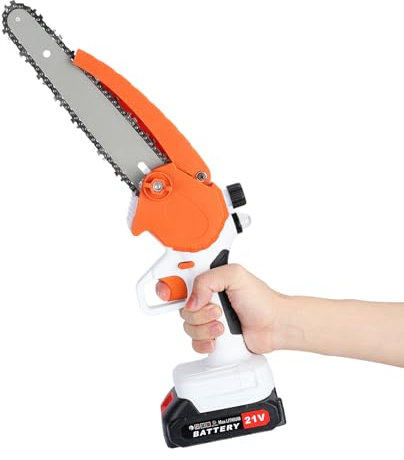 Mini Chainsaw 8 Inch Cordless Hand-Held Electric Chain Saw, 21V Battery Powered Tree Wood Splitter with Brushless Motor, 2×2.0Ah Batteries, 2 Chains, 10m/s Chain Speed for Logging and Pruning