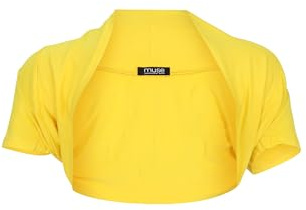 Easy Young Fashion Damen Bolero Jäckchen Kurzarm - elastisch & figurbetont - Basic Schulterjacke - weiche Open Front Jacke 3009 - (Gelb)