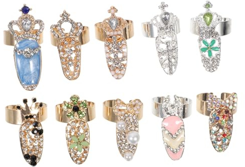 LRXIYODE 10 Stück Teiliges Rhinestone Fingernagelringe für Damen Verstellbare Knöchelringe im Boho Stil für Partys und Alltagslooks Langlebig und