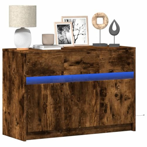 ZQQLVOO TV-Schrank mit LED-Beleuchtung Räuchereiche tv möbel tv unterschrank HiFi Rack Fernseher Tisch 91x34x61 cm