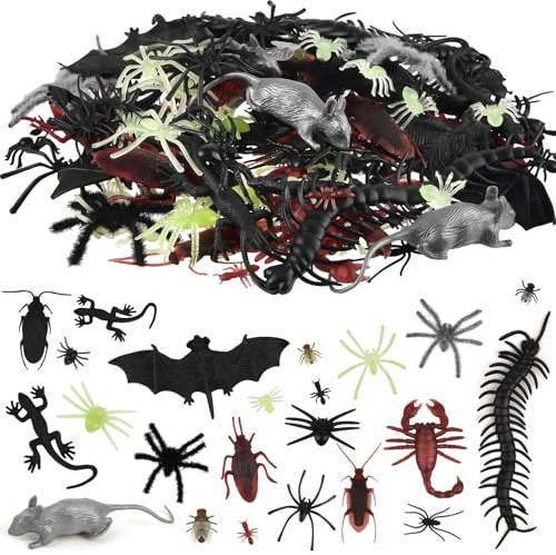 PLULON Lot de 150 Insectes réalistes, araignées, cafards, Mille-Pattes, Scorpions, Mouches, Insectes, boîte à farces pour Halloween, Jouets en Plastique, farces pour Le 1er Avril, décorations de fête