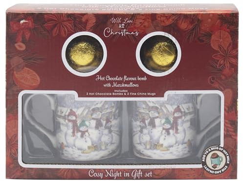 The Leonardo Collection Snowmen Set of 2 Mugs with 2 Chocolate Bombs Gift Set for Hot Drinks | Reusable Fine China Coffee Cups for Kitchen & Home | Durable Printed Tea Mugs for Every Occasion